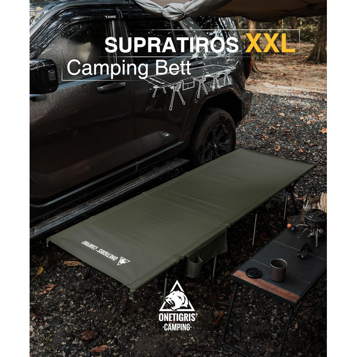 Ліжко похідне складане OneTigris SUPRATIROS XXL (220x80 см), зелений Ranger - для кемпінгу, подорожей, саду, офісу (до 180 кг)