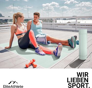 Килимок для йоги та фітнесу EliteAthlete, 183x61x0,6 см, м'який, нековзкий, з ременем і чохлом, м'ятний