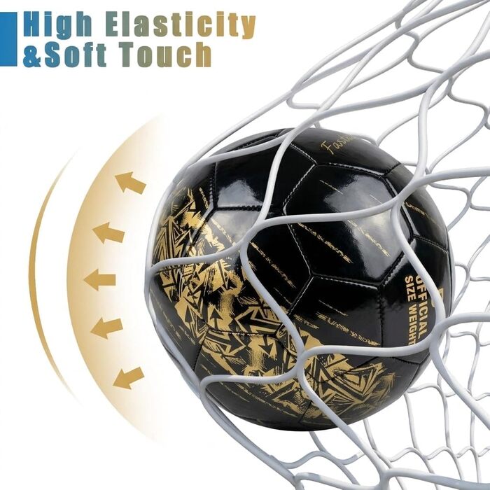 М'яч футбольний розмір 5, PU-шкіра, для гри в приміщенні та на вулиці, чорний з золотим тисненням, для підлітків та дорослих