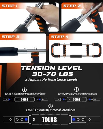 Тренування рук Twister: 6 рівнів навантаження (30-50 кг/30-150 lbs), портативний тренажер для грудних м'язів, знімний дизайн. Ідеально для дому, офісу та подорожей. Червоний (30-100 lbs, 30-70 lbs)