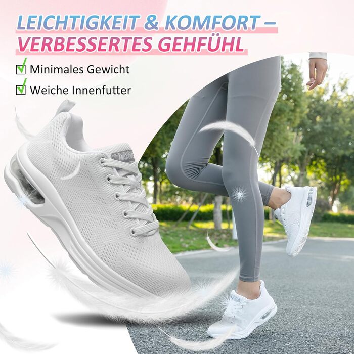 Жіночі кросівки Laufschuhe для бігу та фітнесу з повітряною амортизацією, білі (39 EU)