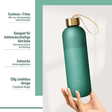 Спортивна пляшка для води Opard 1л/800мл, Tritan, без BPA, для фітнесу та занять у спортзалі, зелений колір