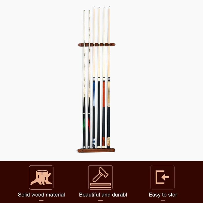 Держатель для бильярдных київ DURANTEY: настінна підставка для 4 київ з дерева, червона, з кріпленням та гумовими вставками (40 x 4 x 3,2 см)