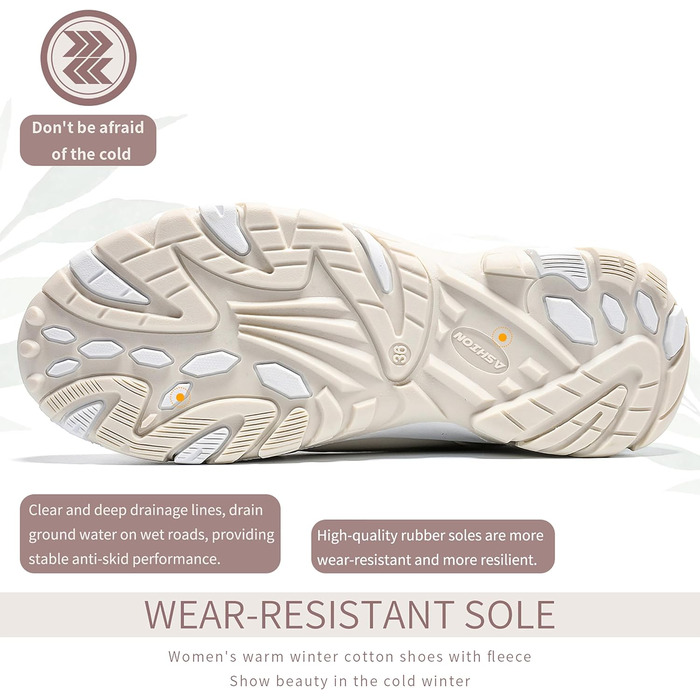 Зимові черевики ASHION для жінок: теплі, водонепроникні, для трекінгу та прогулянок на снігу. Розмір 40 EU, бежевий колір