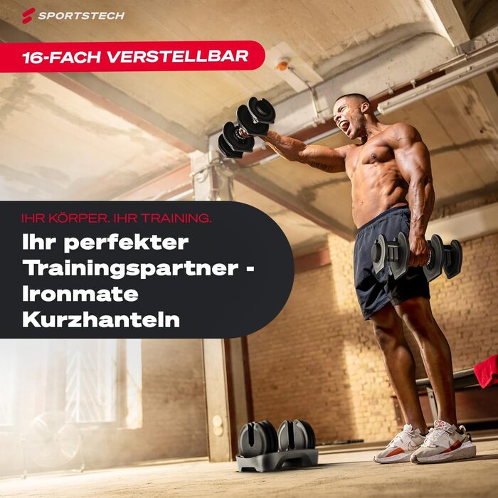 Ironmate Регульовані гантелі для дому, 1.5-18/24/40 кг, з набором дисків, 12-16 ваг, компактні, з неслизьким грифом, для силових тренувань, з підставкою (Ironmate 40 чорні)