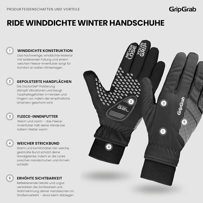 Зимові велосипедні рукавички GripGrab Ride S, вітрозахисні, утеплені, чорні