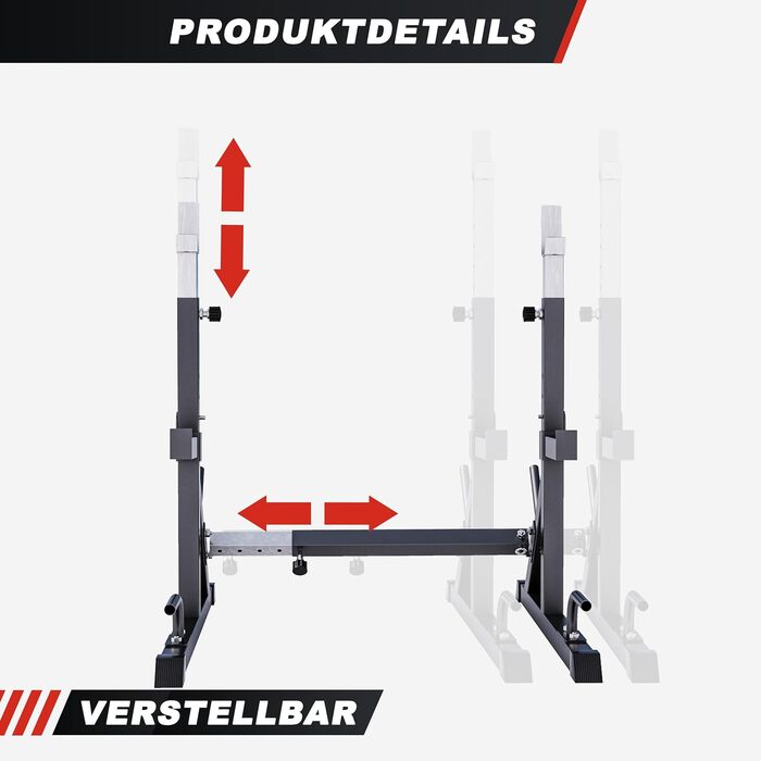 GORILLA SPORTS® Стійка для присідань з регулюванням ширини та висоти, з дип-станцією, для штанги 200-250 кг, тримач для дисків