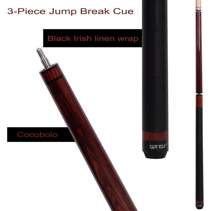 Більярдний кий CUEELF для брейків, 652 г, 3 частини, тверда зелена бакелітова вершина, лаковане дерево