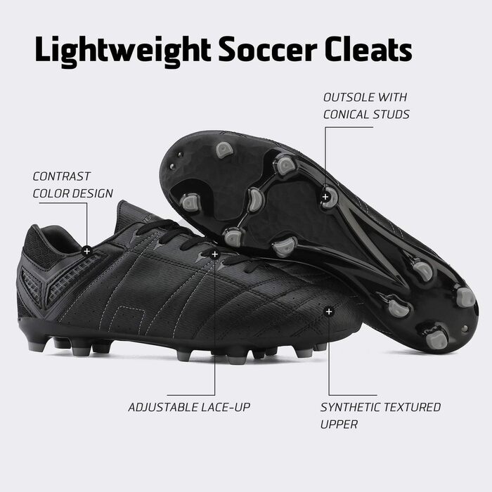 Чоловічі футбольні бутси DREAM PAIRS для тренувань та гри, розмір 42 EU, чорно-сірі