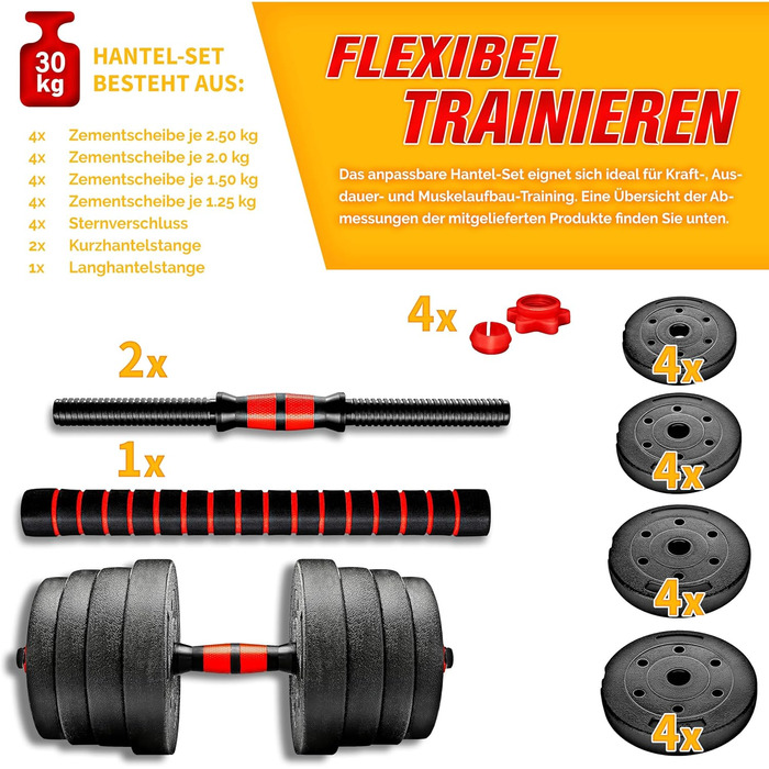 Набір гантелей 2 в 1 Hanteln Set 15-30kg: регульовані гантелі, штанга, з'єднання 30 кг