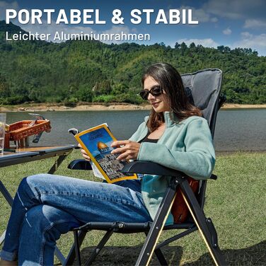 Крісло для кемпінгу Timber Ridge складне, з високою спинкою, 150 кг, 4 положення, з сумкою, для відпочинку на природі, саду, балконі, автодомі (Сірий, 2 шт.)