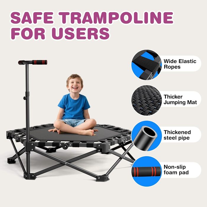 Трамплін для фітнесу MOMODA складний, діаметр 106 см, чорний. Зручний для занять вдома, підходить для дітей та дорослих.