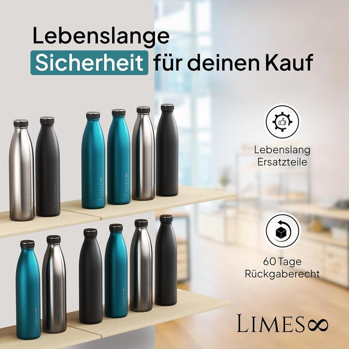 Термос-пляшка Limes 8 FourSeasons 750 мл з нержавіючої сталі для гарячих і холодних напоїв, герметична, підходить для газованої води, ізольована, для всіх сезонів