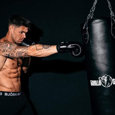 Боксерський мішок GORILLA SPORTS® 37 кг, наповнений, з металевою ланцюгом та карабінами, штучна шкіра, чорний - для боксу, MMA
