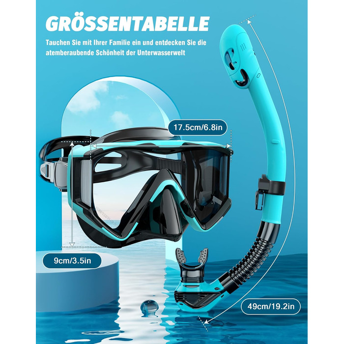 Набір для снорклінгу для дорослих: маска, трубка, регулятор. Зелений+Чорний