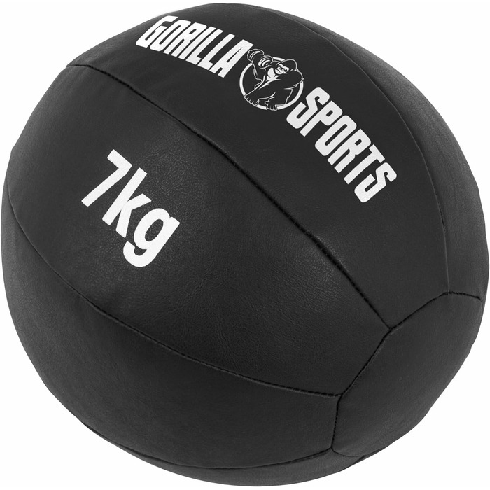 Медичний м'яч зі шкіри GORILLA SPORTS 1 кг, 29 см, чорний – для фітнесу, тренувань, набору м'язів