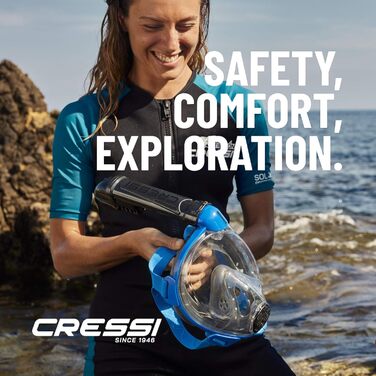 Маска для снорклінгу CRESSI Komodo – повна маска Dry з широким оглядом 180° та боковим загубником. Без запотівання, регульовані ремінці M/L, чорний колір.