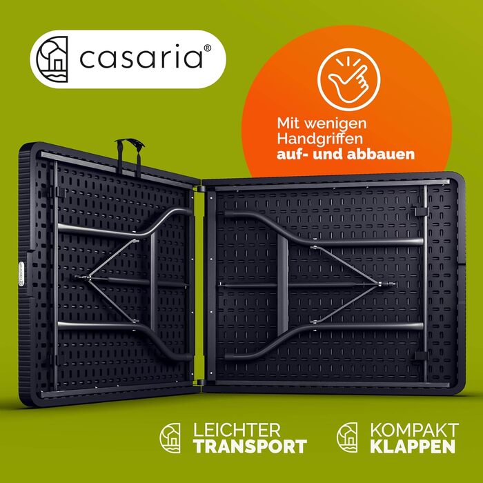 Розкладний садовий стіл Casaria® 183x76 см, чорний, з ротангу, для 8 осіб, тераса, балкон, кемпінг