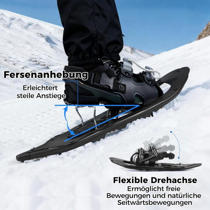 Снігоступи COSTWAY з підйомником, розмір 35-45, до 68/90 кг, комплект з трекінгових палиць та сумки, для чоловіків, жінок та підлітків (EUR 35-40, чорний)