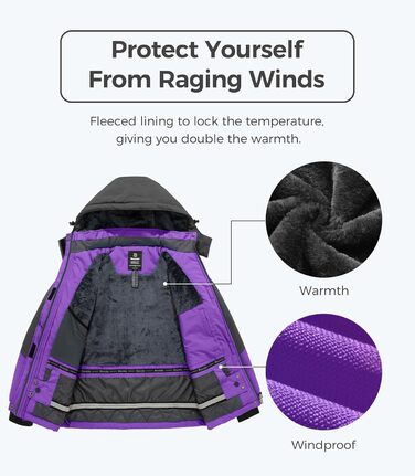 Куртка Wantdo Daen Berg для хайкінгу та туризму Outdoor, вітрозахисна, водонепроникна, з капюшоном, утеплена, XXL, фіолетовий