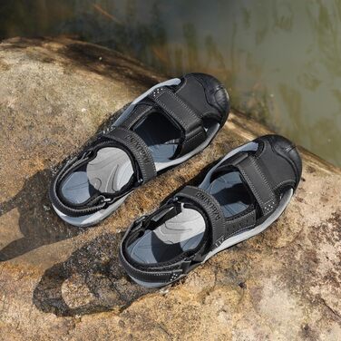 Чоловічі сандалі AX BOXING для трекінгу та спорту, літні, на липучці, дихаючі, чорні, розмір 43 EU