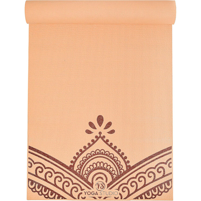 Килимок для йоги Von Yoga Studio з малюнком Мандала, 183x61 см, 6 мм, неслизький, з ПВХ, Paisley Peach Fuzz