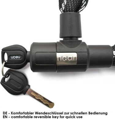 Надійне велозамкне Nean Kettenschloss: 900 мм, сталевий ланцюг, 2 ключі, чорний