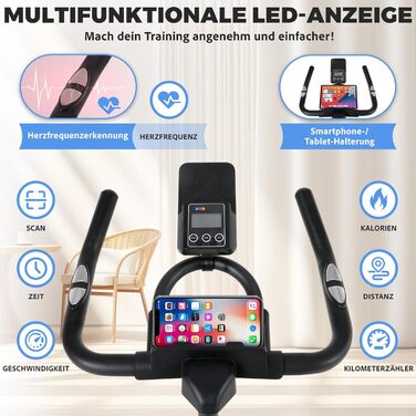 Велотренажер Heimtrainer S100 з регульованим опором, LED-дисплеєм, датчиком пульсу та тримачем для смартфона/планшета