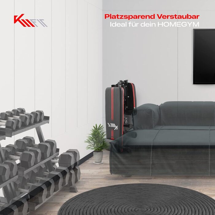 Складана універсальна лавка для фітнесу KM Fit з регульованою спинкою і сидінням, EVA поверхня, вантажопідйомність до 250 кг