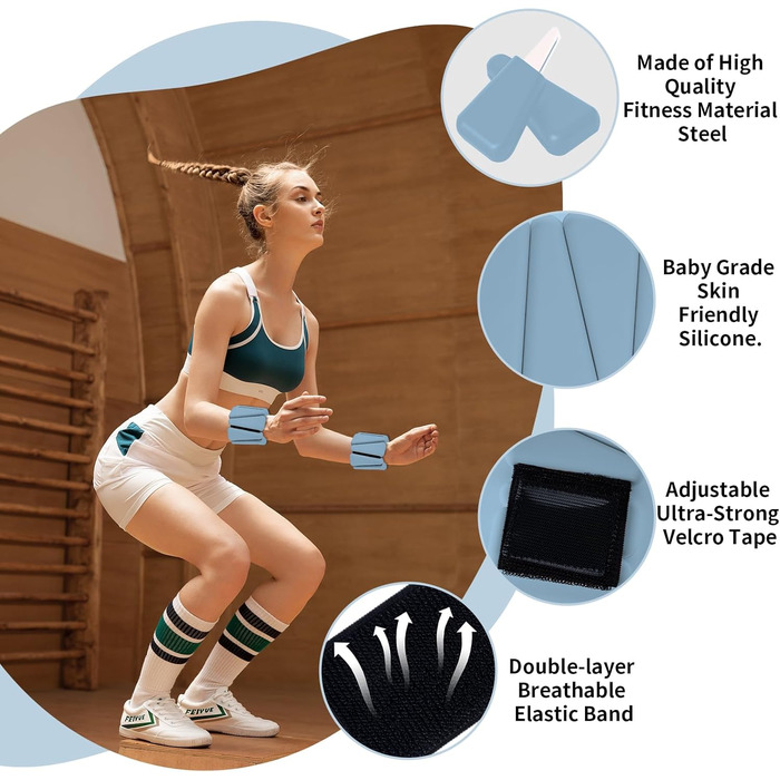 Ваги для зап'ястя та щиколоток FENIXFIT для жінок. Набір 2 шт. для силових тренувань, бігу, йоги, пілатесу, блакитні