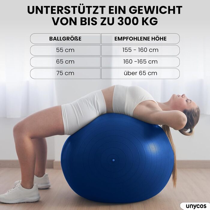 Фітбол Unycos 55/65/75 см для фітнесу, йоги, балансу та корекції. З насосом, BPA-Free, антивибуховий. #10 Зелений (55 см, #07 Темно-синій)