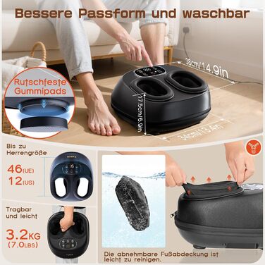 Електричний масажер для ніг Shiatsu з пультом дистанційного керування, компресією повітря, функцією підігріву, декількома режимами, для офісу та дому, підходить до 46 розміру EU