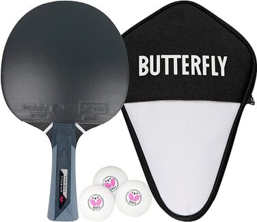 Настільна ракетка Butterfly Timo Boll Titanium з титановим та карбоновим шаром, ITTF сертифікований наклад Wakaba 2,0 мм, увігнута ручка, набір для професійних гравців із чохлом і 3 м'ячами