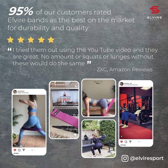 Фітнес-гумки ELVIRE SPORT (3 шт.) - тренувальні гумки для стегон, сідниць та ніг | Гумки для йоги, пілатесу, кросфіту | Для чоловіків та жінок, рожевий та фіолетовий
