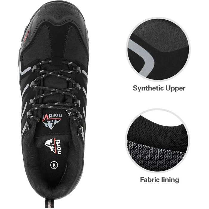 Чоловічі водонепроникні трекінгові черевики NORTIV - легкі, для хайкінгу та кемпінгу (41.5 EU, широкі, чорний/темно-сірий)