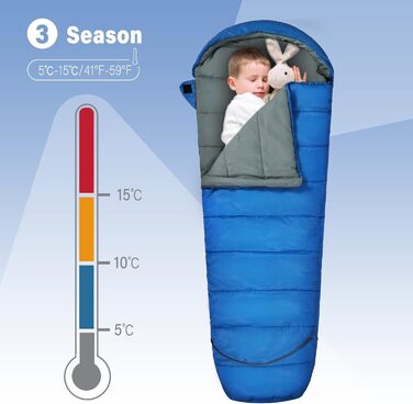 Спальний мішок REDCAMP для дітей, 175x65 см, блакитний/рожевий, 3-сезонний, для кемпінгу та відпочинку на природі