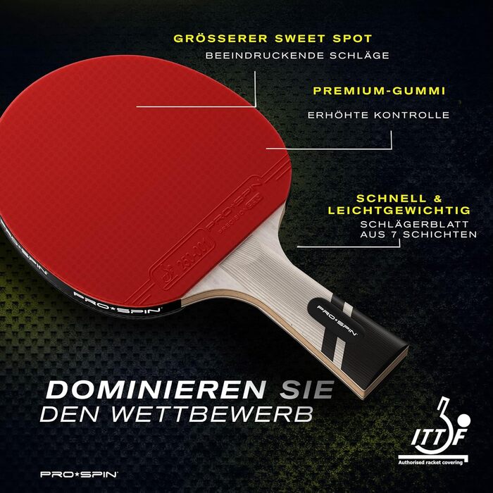 PRO SPIN стіл тенісний ракетка - карбонова професійна ракетка, преміум-якість, прецизійний контроль, гума Spin, товщина гуми 2.0 мм, захисний чохол, висока продуктивність, стильний дизайн, 1 шт (червоний)