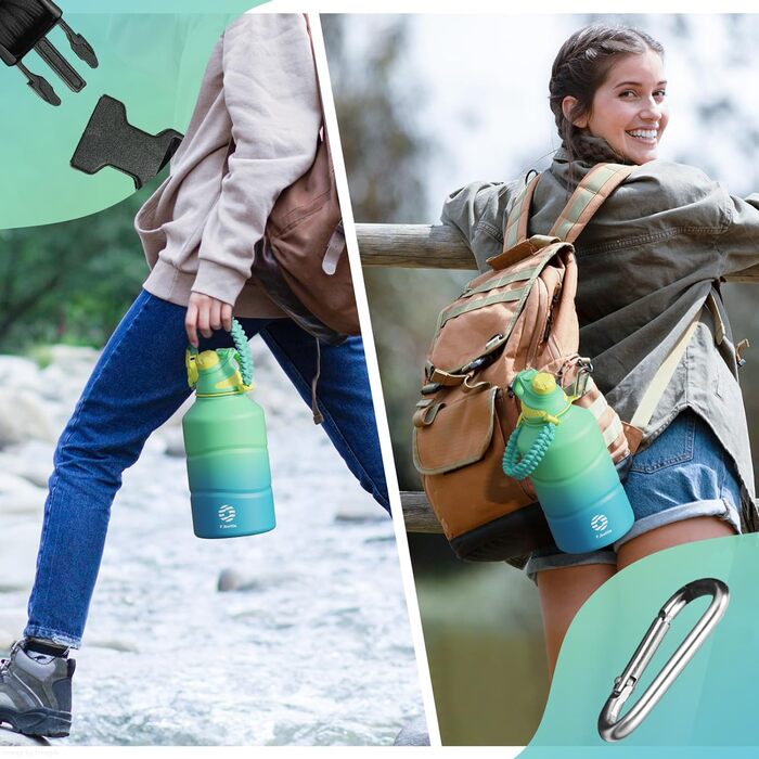 Термос-ботл Fjbottle 1900 мл з нержавіючої сталі, магнітна кришка, BPA Free, подвійні стінки, для газованої води, спортивна пляшка для води, університет, фітнес, кемпінг, аутдор, світло-зелений