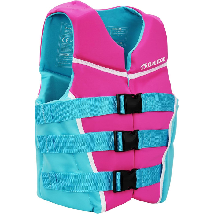 Owntop Плавальна жилетка для дітей та підлітків, регульована, з трьохточковим ременем безпеки, легка, для каякінгу, плавання, риболовлі, снорклінгу (Рожева, M)