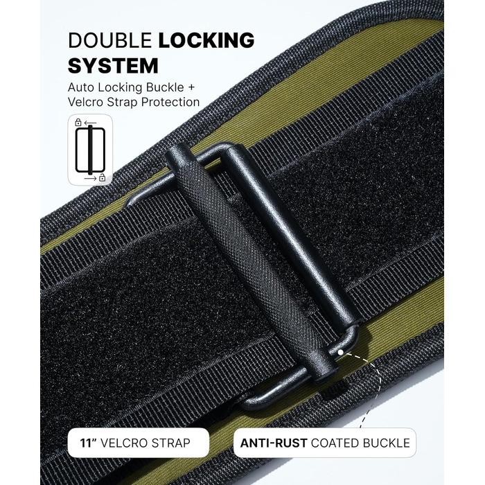 Пояс для важкої атлетики DMoose з системою самоблокування - для чоловіків та жінок - для фітнесу, важкої атлетики, бодібілдингу, кросфіту (зелений, обхват талії 93-101 см (Large))