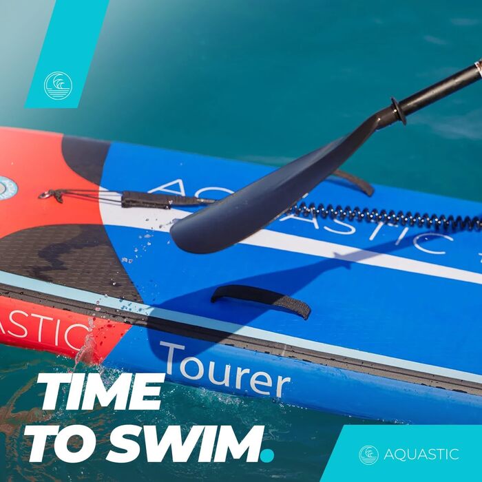 Надувна SUP-дошка AQUASTIC Tourer 12'2, 374 см, для 2 осіб, синя, з двома веслами та насосом, міцна еко Dropstitch MSL для водних прогулянок
