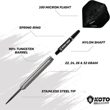 Дартс набір KOTO Kingcontrol 90% вольфрам, 32 г, чорний, 3 дротики з кейсом, професійний