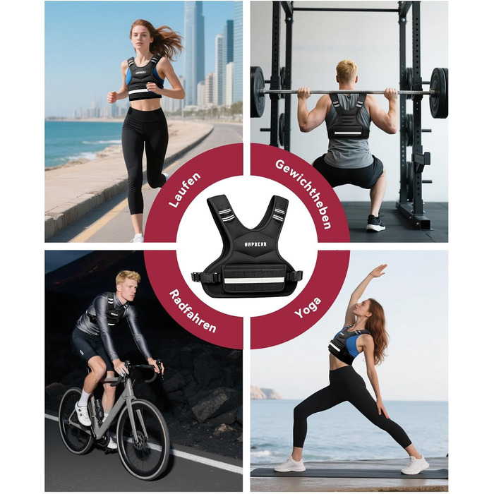 Вага для тренувань HAPBEAR регульована, 1.8–4.5 кг, для чоловіків та жінок, з кишенею для гантелі, ідеальна для фітнесу, силових тренувань, бігу та схуднення, чорна