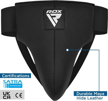 Чоловічий захисний пах RDX для бойових мистецтв, SATRA, Maya Hide шкіра, захист паху для боксу, MMA, кікбоксингу, тайського боксу, тхеквондо, чорний, розмір M