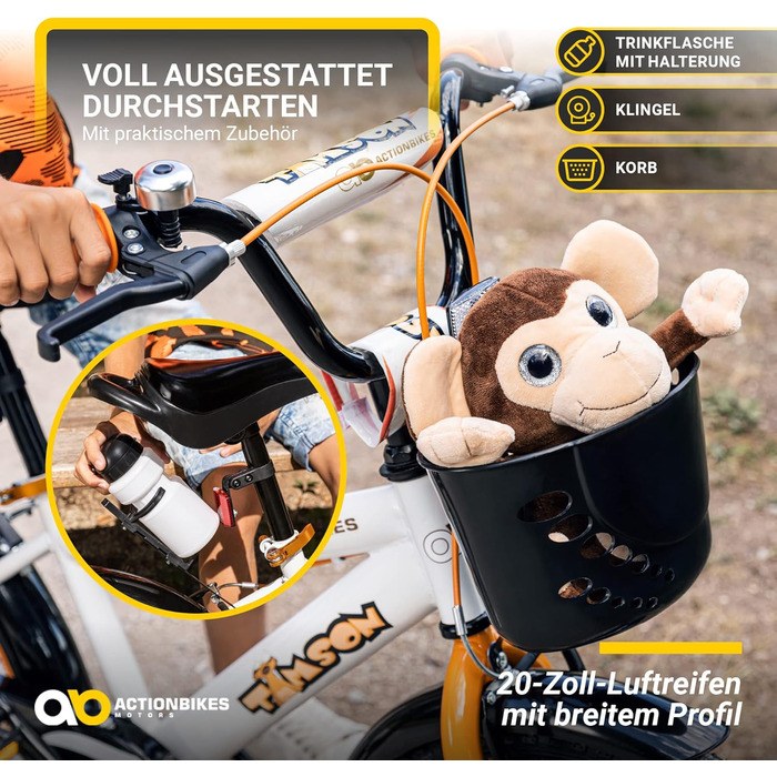 Дитячий велосипед Actionbikes 12/16/20 дюймів, V-Brake, з крилами, для хлопчиків і дівчаток, від 2 до 9 років