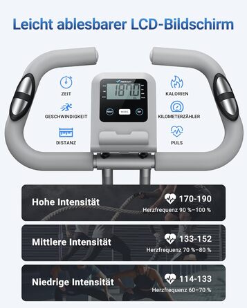MERACH 4-в-1 велотренажер складаний, Hometrainer з LCD монітором та вимірюванням пульсу, магнітне ергометр, фітнес-велосипед для дому, срібний