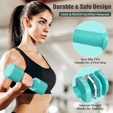 Sportneer Регульовані гантелі для жінок - набір з 2 гантелей (0,9–2,3 кг кожна), 4-в-1 набір гантелей з неслизьким ТПУ-покриттям, набір гантелей для домашнього спортзалу, фітнесу та силових тренувань (Блакитний)