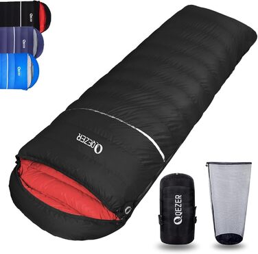Спальний мішок пуховий, 4-сезонний, зимовий -3°C до -20°C. Підходить для кемпінгу, походів та відпочинку на природі для дорослих та дітей. Чорний, температурний режим -3°C до -12°C