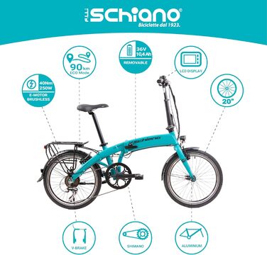 Електровелосипед F.lli Schiano Galaxy 20 дюймів, складаний, Shimano, для дорослих, до 25 км/год, чоловічий/жіночий, комфортний міський e-bike