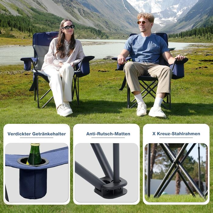 Крісло для кемпінгу складне RELAX FIELD 200 кг з підстаканником та сумкою-холодильником. Рибальське крісло, складане, з високою спинкою, блакитне.